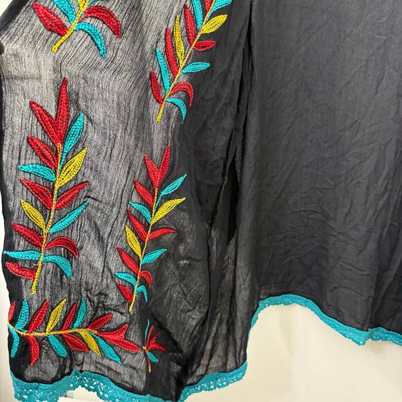 Shoreline 1X Plus Black Sheer Cardigan Coverup Floral Embroidered Beach Boho - Picture 5 of 9